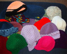 A few of the hats distributed to school children.