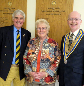Ann Syrett, middle, with Past District Governor Ron Lucas and David Riley, president of the Rotary Club of Newcastle under Lyme