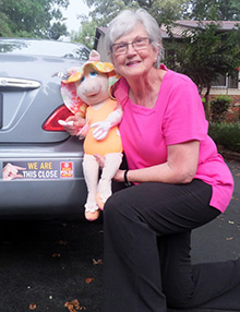 Nancy Wright Beasley with her favorite muppet, Miss Piggy, spreading the word about polio eradication.